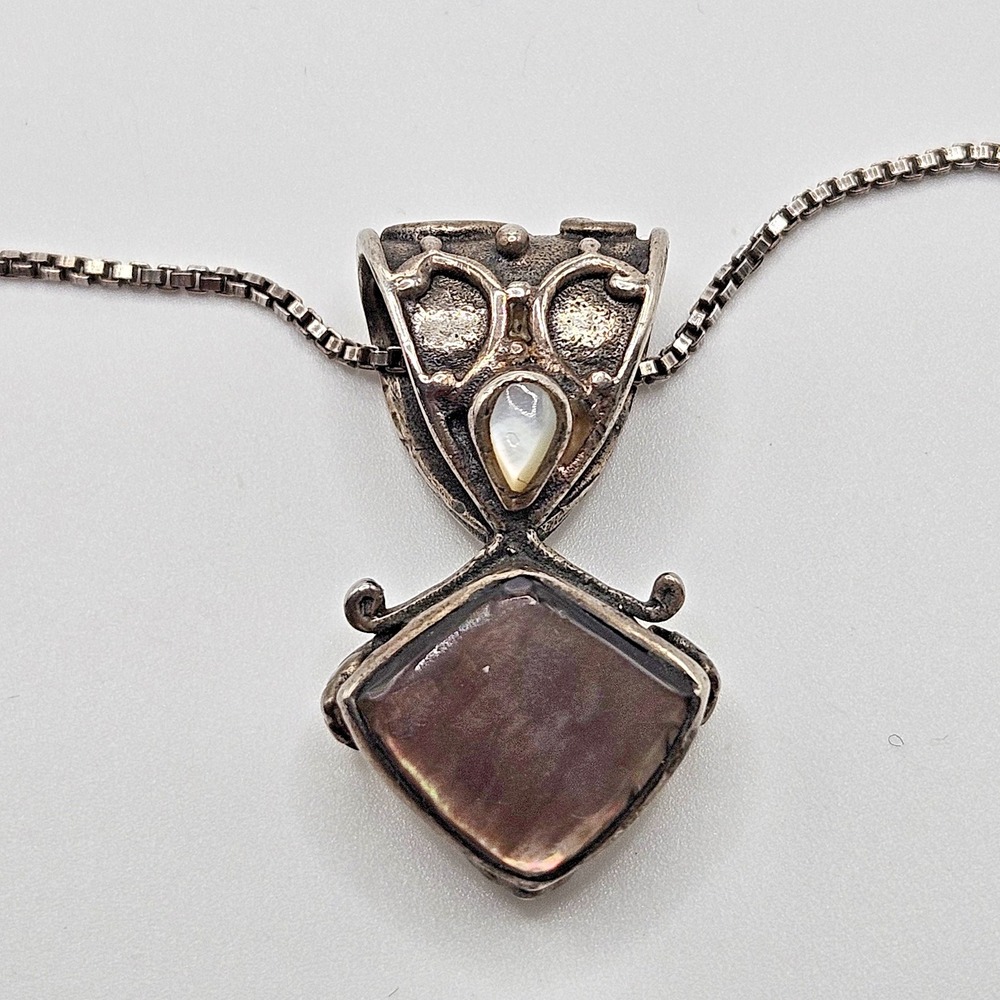 Sterling Silver Ted Ott Pendant MOP Abalone Southwestern 18"